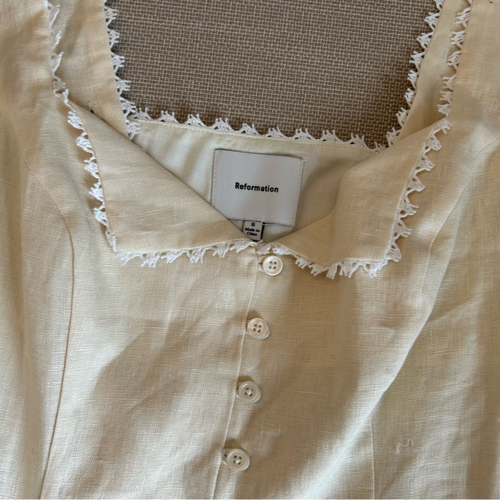 BEST Reformation Viola Linen Top Sugar Cream Light Beige Spring French Causal - Picture 7 of 14